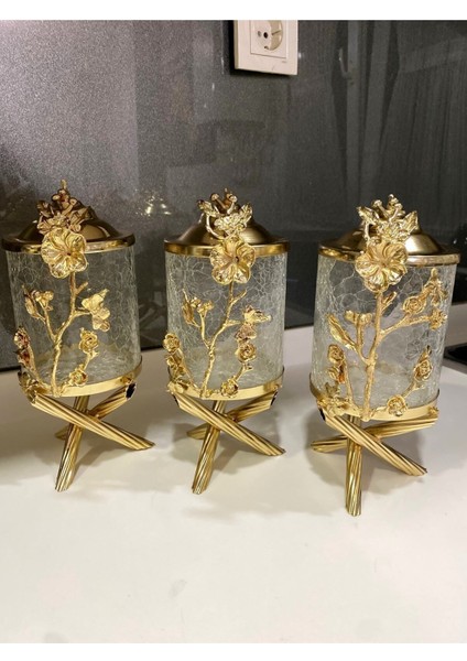 Luxury Japon Gül Pirinç Çatlak Cam 3’lü Kavanoz Seti 700GR 1 Adet