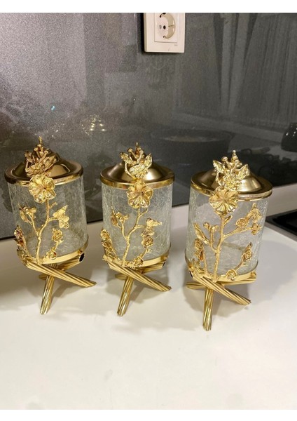 Luxury Japon Gül Pirinç Çatlak Cam 3’lü Kavanoz Seti 700GR 1 Adet