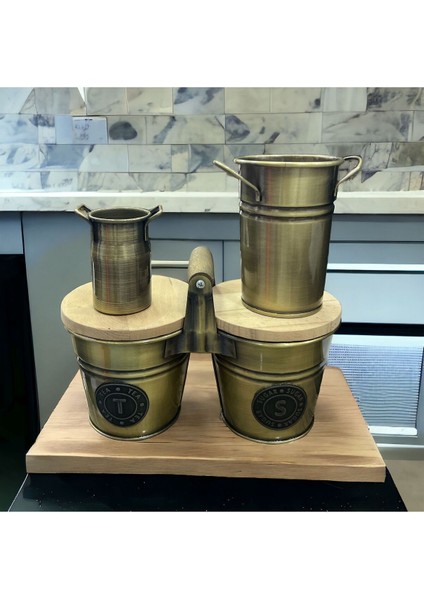 Luxury 2 Li Gold Çay Şeker Kavanozu,paslanmaz Bakliyat Saklama Kabı ve 2 Li Sunumluk Set 13X9 8x5 1 Adet