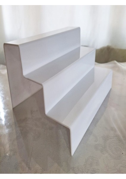 Luxury Pleksi Merdiven 3 mm Beyaz (40 cm Genişlik) 3 Katlı Stand Baharatlık Bardaklık Ürün Yükseltici Raf 1 Adet