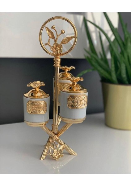 Luxury Üçlü Mini Porselen Zikzak Baharatlık Gold Renk 1 Adet