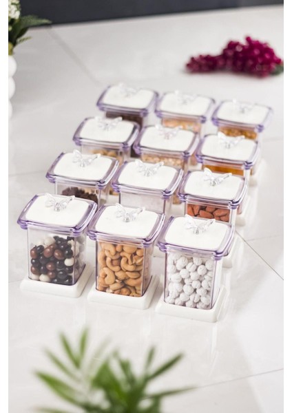Luxury Akrilik Beyaz 12 Li Baharat Kavanozu & Baharatlık & Baharatlık Seti 200 ml ( Cam Değildir ) 1 Adet