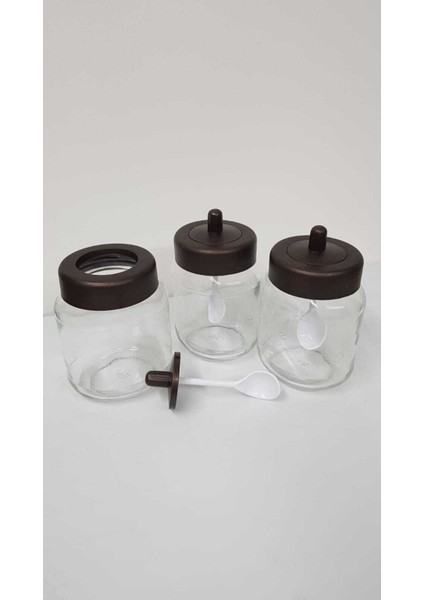 Luxury 6 Adet Mat Kapaklı Kendinden Kaşıklı Baharatlık Seti - 330 ml - Cam Kavanoz 1 Adet
