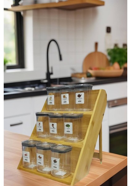 Luxury 9'lu Baharatlık Set - Bambu Baharatlık - Baharat Etiketi Hediye 1 Adet fırsatları