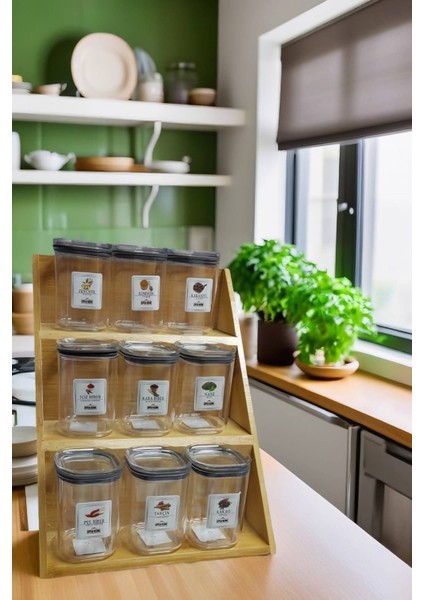 Luxury 9'lu Baharatlık Set - Bambu Baharatlık - Baharat Etiketi Hediye 1 Adet indirimleri
