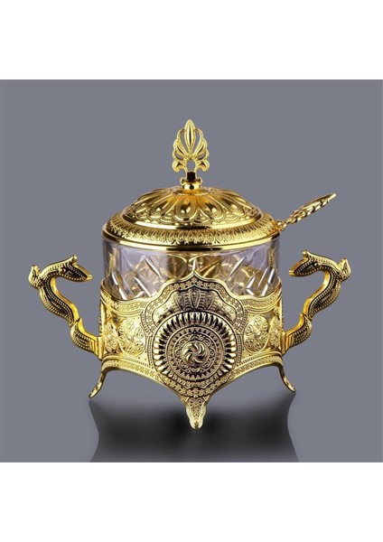 Luxury 13-008-SK-18 Yuvarlak Cam Şekerlik Gold 1 Adet