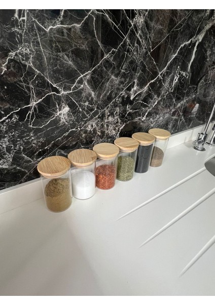 Luxury 6'lı Bambu Vakum Kapaklı Baharatlık Seti 250 cc 1 Adet