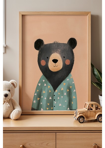 Şık ve Sevimli Dostlar – Fil, Tilki ve Ayı Temalı Çocuk Odası Doğal Ahşap Çerçeveli Tablo Seti fiyatları