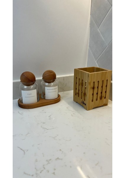 Luxury 2'li Stantlı Top Baharatlık/bambu Kaşıklık 1 Adet