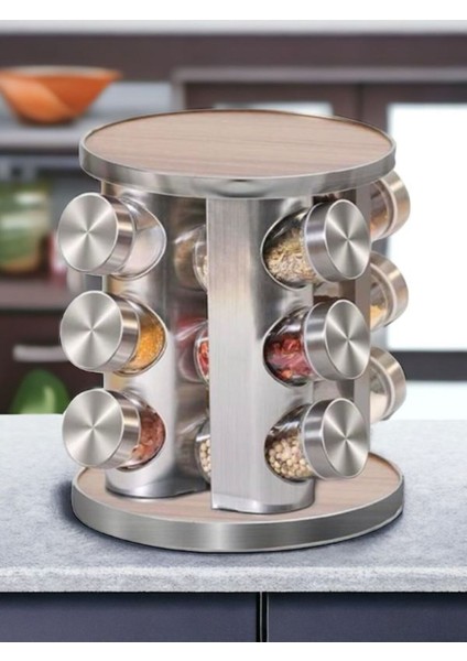 Luxury Cam 360 Derece Dönen 12'li Metal Stantlı Cam Baharatlık Takımı 80 - 100 L 13 1 Adet modelleri