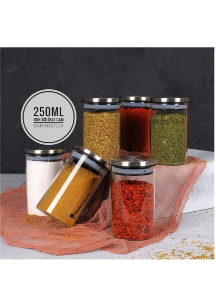 Luxury 6’lı Metal Kapaklı Cam Lüks 250 ml Baharatlık Seti Baharatlık Takımı 1 Adet