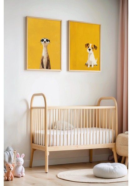 2'li Minimalist Çocuk Odası ve Bebek Odası Ahşap Çerçeveli Duvar Tablosu