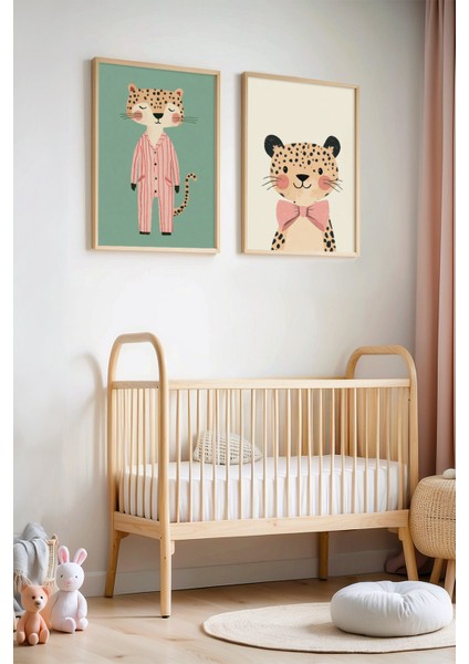 2'li Sevimli Marsupilamiler Çocuk Odası ve Bebek Odası Ahşap Çerçeveli Duvar Tablosu