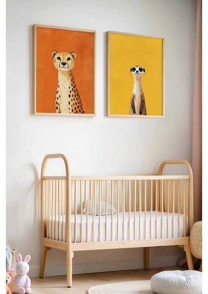 2'li Minimalist Bebek Odası ve Çocuk Odası Ahşap Çerçeveli Duvar Tablosu