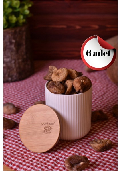 Luxury Mantia - Bambu Kapaklı Porselen Baharatlık Kavanoz 6 Adet 500ML 1 Adet