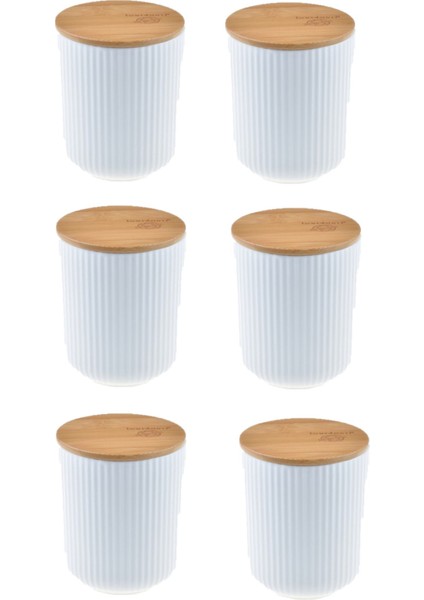 Luxury Mantia - Bambu Kapaklı Porselen Baharatlık Kavanoz 6 Adet 500ML 1 Adet