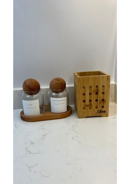Luxury 2'li Stantlı Top Baharatlık/bambu Kaşıklık 1 Adet modelleri
