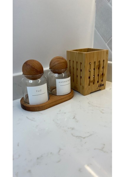 Luxury 2'li Stantlı Top Baharatlık/bambu Kaşıklık 1 Adet fırsatları