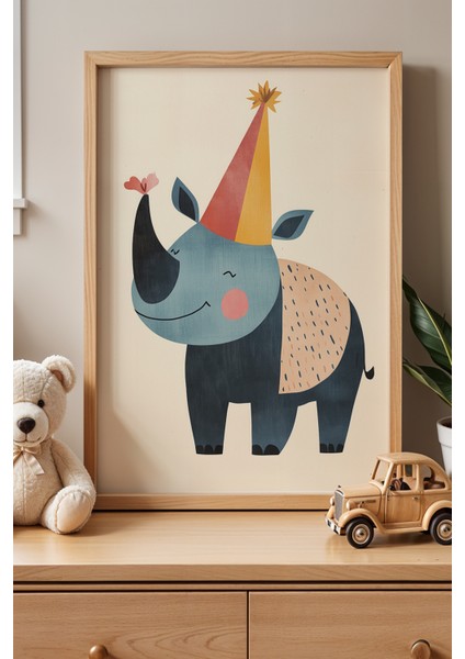 Penguen ve Gergedan Temalı Çocuk Odası Doğal Ahşap Çerçeveli Tablo Seti fiyatları