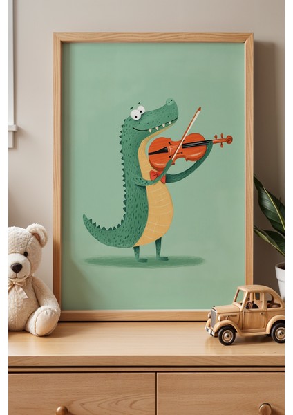 2'li Sevimli Timsahlar Çocuk Odası Ahşap Çerçeveli Duvar Tablosu fiyatları