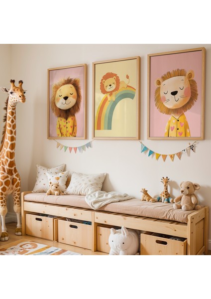 Neşeli Aslanlar – Renkli ve Eğlenceli Çocuk Odası ve Bebek Odası Tablo Seti