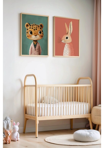 2'li Minimalist Çocuk Odası ve Bebek Odası Ahşap Çerçeveli Duvar Tablosu