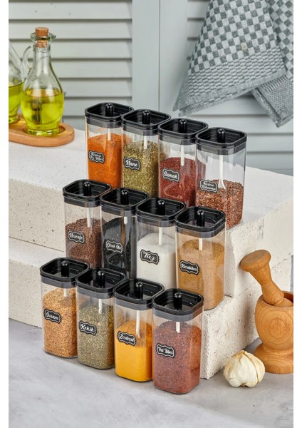 Luxury 12'li 300ML Kendinden Kaşıklı Kapak Baharatlık Takımı - Etiket Hediyeli 1 Adet