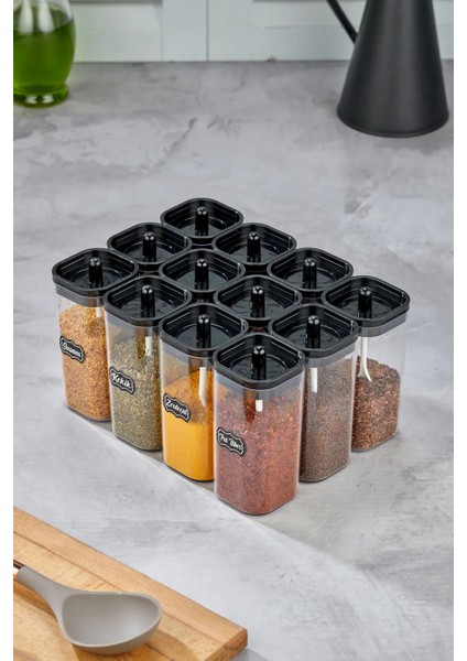 Luxury 12'li 300ML Kendinden Kaşıklı Kapak Baharatlık Takımı - Etiket Hediyeli 1 Adet