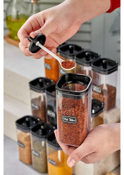 Luxury 12'li 300ML Kendinden Kaşıklı Kapak Baharatlık Takımı - Etiket Hediyeli 1 Adet