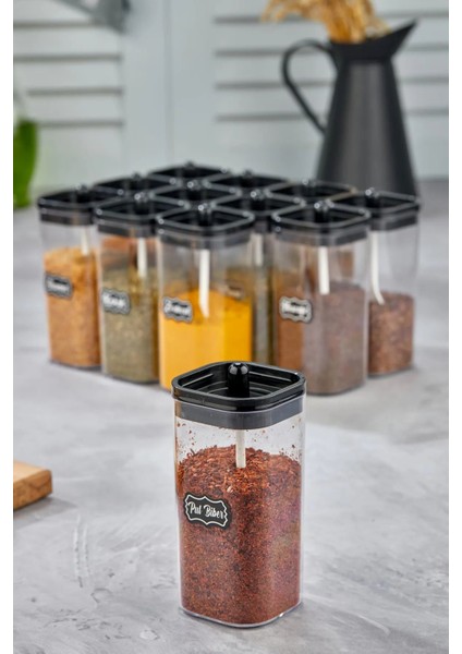 Luxury 12'li 300ML Kendinden Kaşıklı Kapak Baharatlık Takımı - Etiket Hediyeli 1 Adet