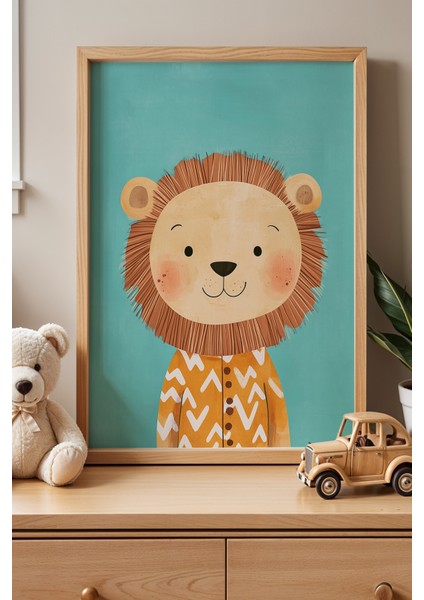 2'li Sevimli Aslanlar Çocuk Odası ve Bebek Odası Ahşap Çerçeveli Duvar Tablosu fiyatları