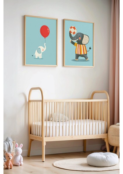 2'li Minimalist Çocuk Odası ve Bebek Odası Ahşap Çerçeveli Duvar Tablosu