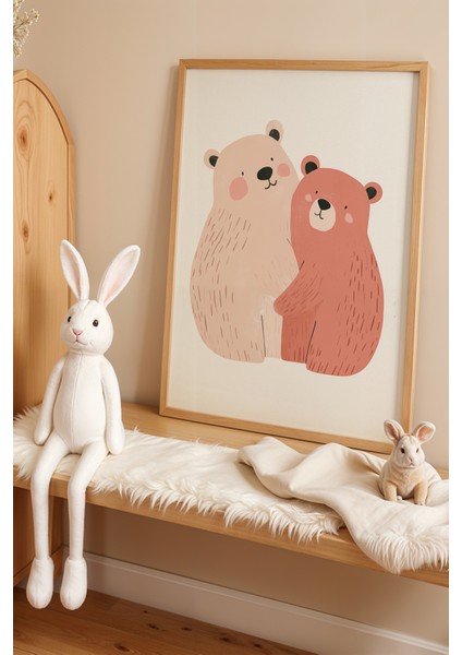 3'lü Sevimli Ayılar ve Leopar – Doğal Ahşap Çerçeveli Çocuk Odası Tablosu fiyatları