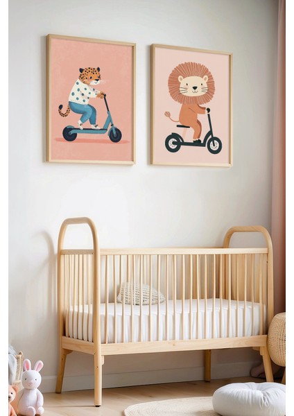 2'li Minimalist Bebek Odası ve Çocuk Odası Ahşap Çerçeveli Duvar Tablosu