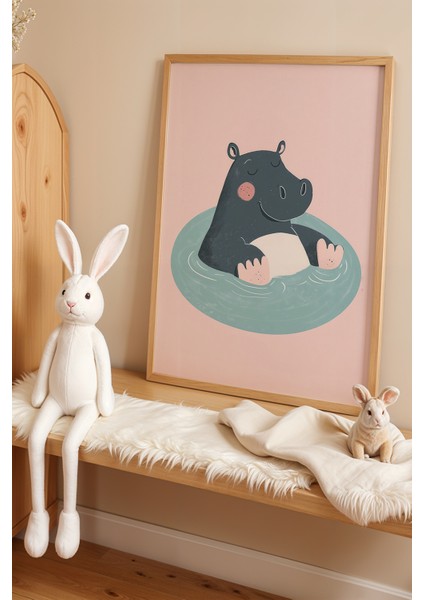 3'lü Dondurma ve Su Aygırı Keyfi – Tatlı Temalı Doğal Ahşap Çerçeveli Çocuk Odası Tablosu fiyatları