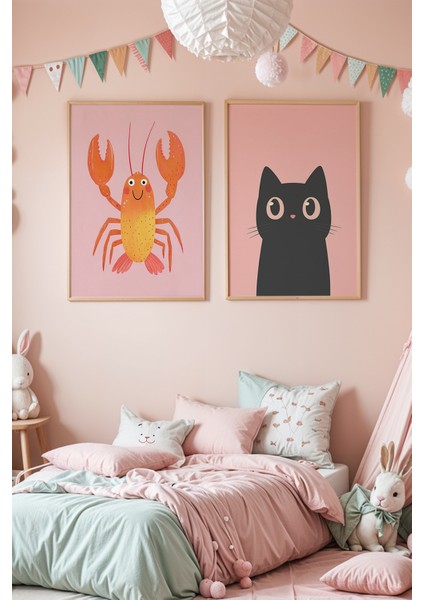 2'li Minimalist Bebek Odası ve Çocuk Odası Ahşap Çerçeveli Duvar Tablosu