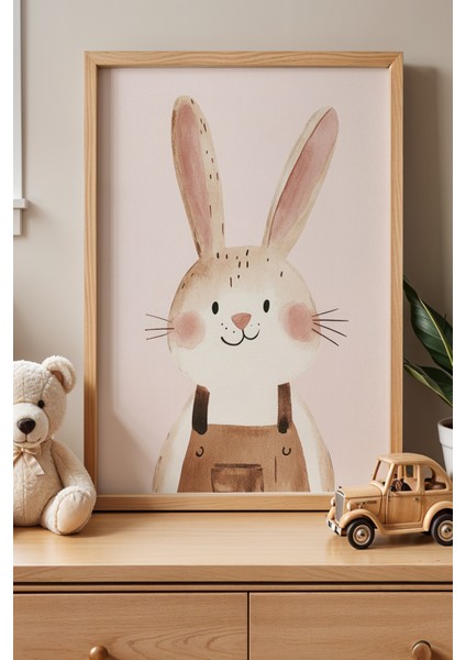 2'li Sevimli Tavşan ve Zürafa Çocuk Odası ve Bebek Odası Ahşap Çerçeveli Duvar Tablosu fiyatları