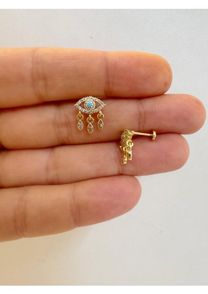 1 Adet Arkası Düz Önden Takmalı Tragus Helix Lobe Cocnh Uyumlu Piercing Küpe