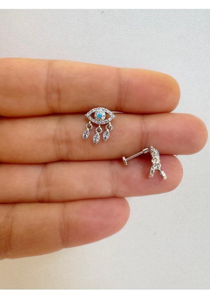 1 Adet Arkası Düz Önden Takmalı Tragus Helix Lobe Cocnh Uyumlu Piercing Küpe