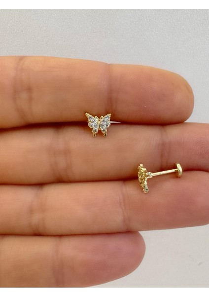 1 Adet Arkası Düz Önden Takmalı Tragus Helix Lobe Cocnh Uyumlu Piercing Küpe