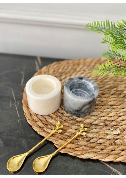 Luxury Mermer Baharatlık Seti Gri Beyaz Renkli Tuzluk Biberlik Gold Kaşıklı Minimal Mutfak Dekoru 1 Adet fiyatları