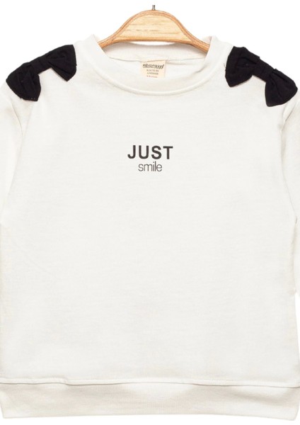 Kız Çocuk %100 Pamuk Ekru Sweatshirt Fiyonk Detaylı - Rahat Kız Çocuk Giyim fiyatları