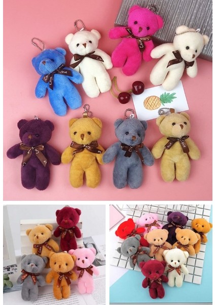 12 Adet Peluş Ayıcık Set Mini Yumoş Çanta Süsü Aksesuarı Anahtarlık Karışık Renk 11 cm