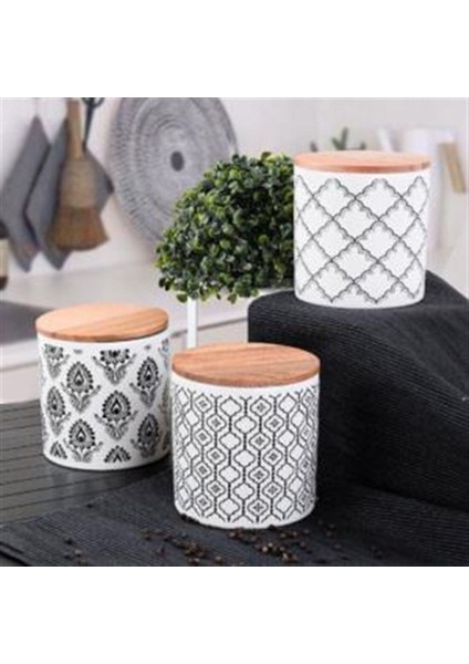 Luxury Ahşap Saten 3 Lü Baharatlık Siyah Desen 1 Adet