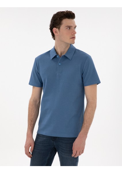 Erkek Mavi Slim Fit Polo Yaka Tişört 50307581-VR036