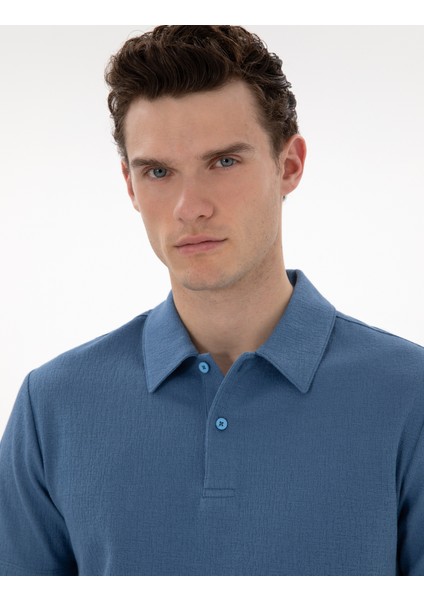 Erkek Mavi Slim Fit Polo Yaka Tişört 50307581-VR036 fiyatları