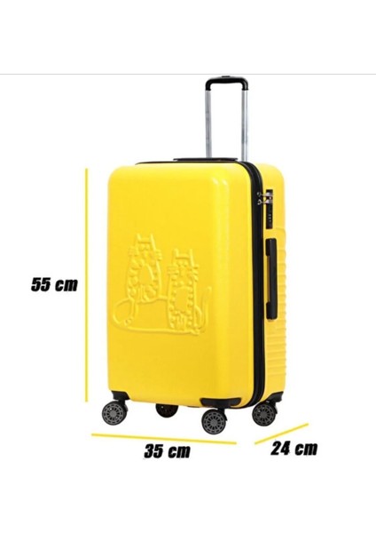 Design Cats Sarı Küçük Boy 20" Valiz Koleksiyon Kedili Kitlili 55X34X24CM Tekerlekli 1 Adet