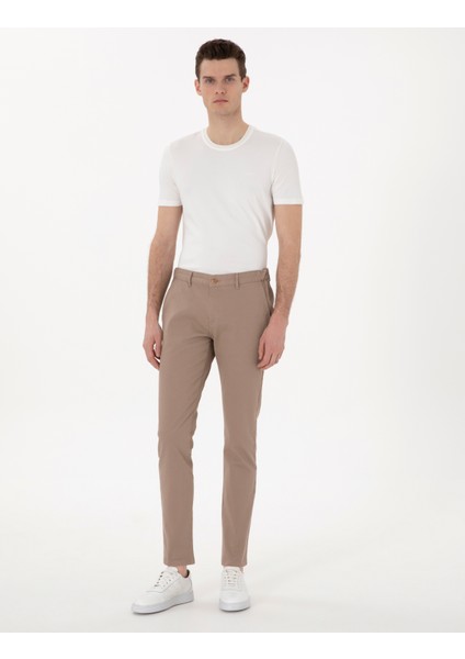 Erkek Vizon Slim Fit Beli Lastikli Kanvas Pantolon 50308080-VR052