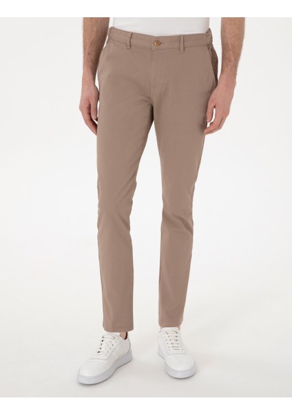Erkek Vizon Slim Fit Beli Lastikli Kanvas Pantolon 50308080-VR052