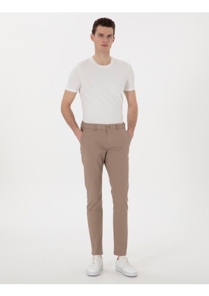 Erkek Vizon Slim Fit Beli Lastikli Kanvas Pantolon 50308080-VR052